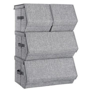 Set di 4 scatole portaoggetti impilabili contenitore organizer per giocattoli con coperchio struttura in metallo chiusura magnetica per vestiti libri e giocattoli grigio 12_0003379