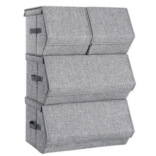 Set di 4 scatole portaoggetti impilabili contenitore organizer per giocattoli con coperchio struttura in metallo chiusura magnetica per vestiti libri e giocattoli grigio 12_0003379