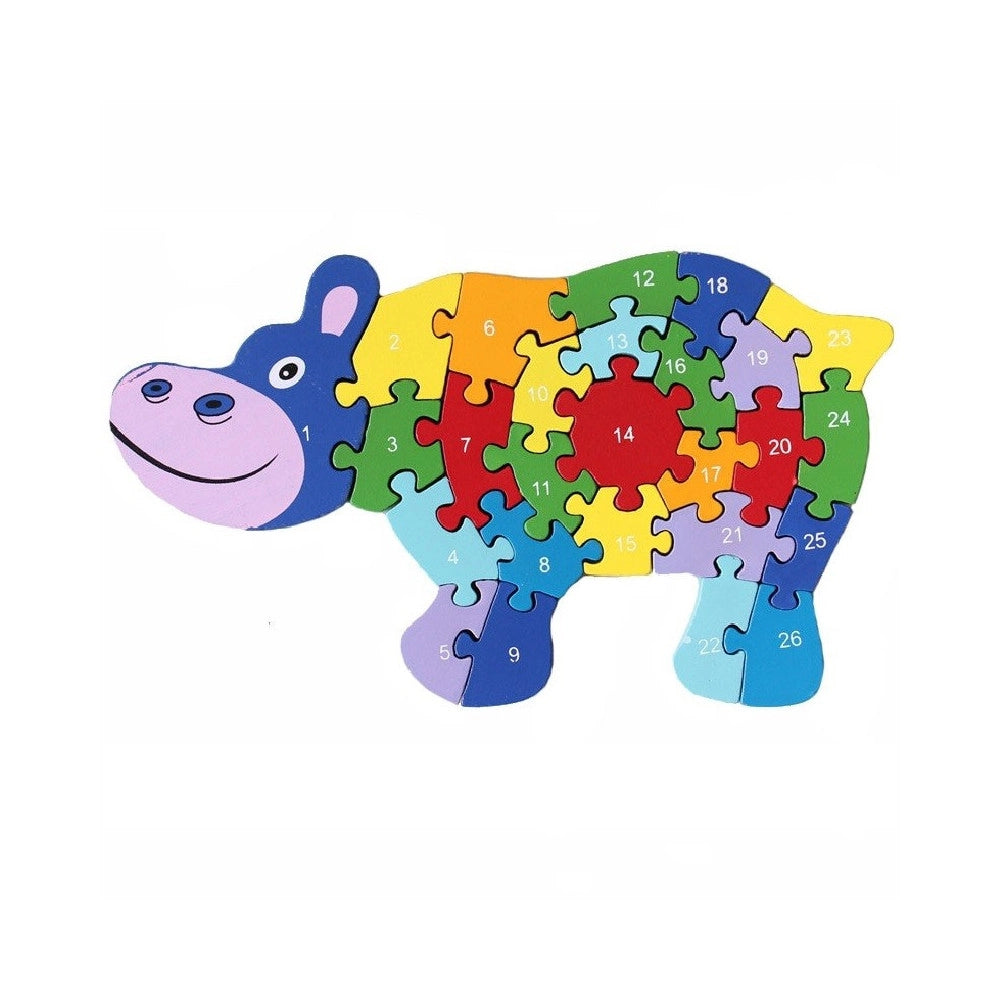 Trade Shop - Puzzle Legno Ippopotamo Educativo Lettere Numeri Bambini Imparare -