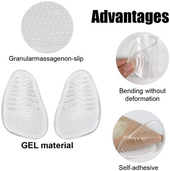 Piedi gel - Pads Antiscivolo per Inseguiti - Dampening di Shock - Progettazione Ergonomica - Comodo per Calzature con Tacco - 2 Pair Translucido