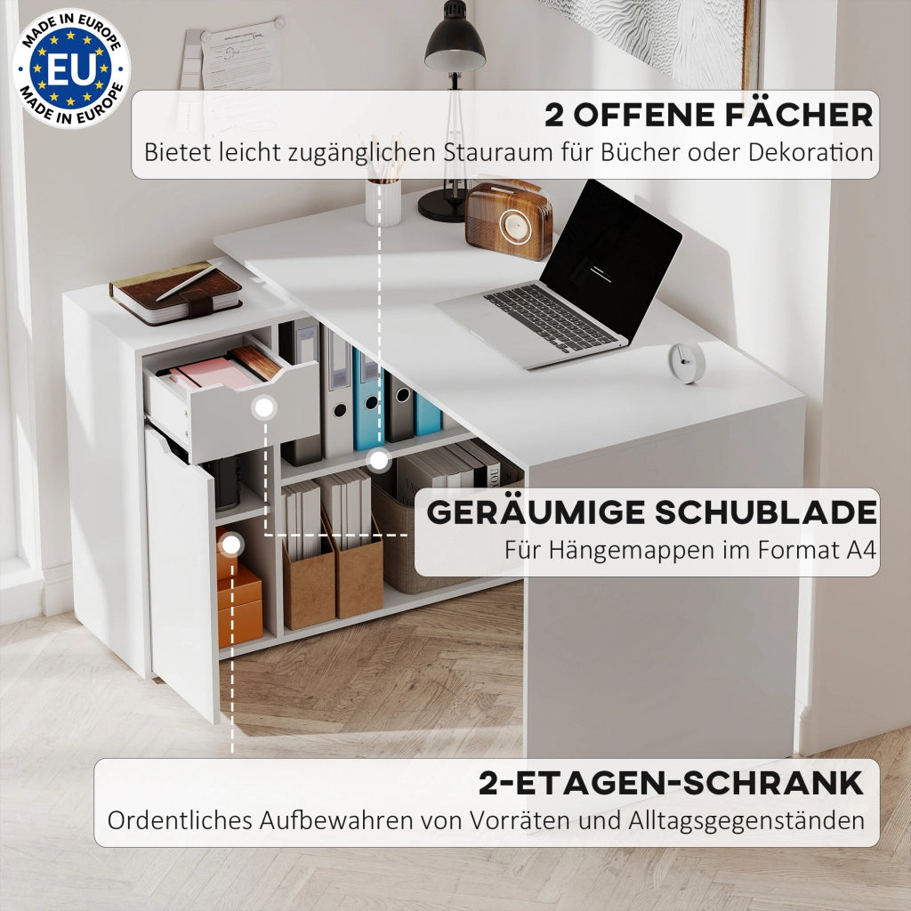 Scrivania con cassetti e ripiani aperti ¨C zephmum ¨C Legno, Bianco