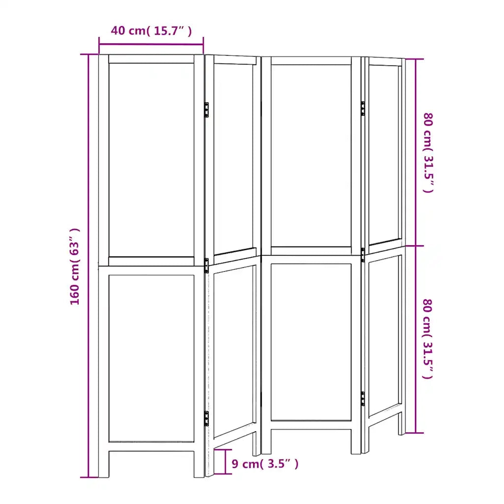 Divisorio Ambienti | Divider per stanze | Paravento 4Pannelli Bianco Legno Massello di Paulownia