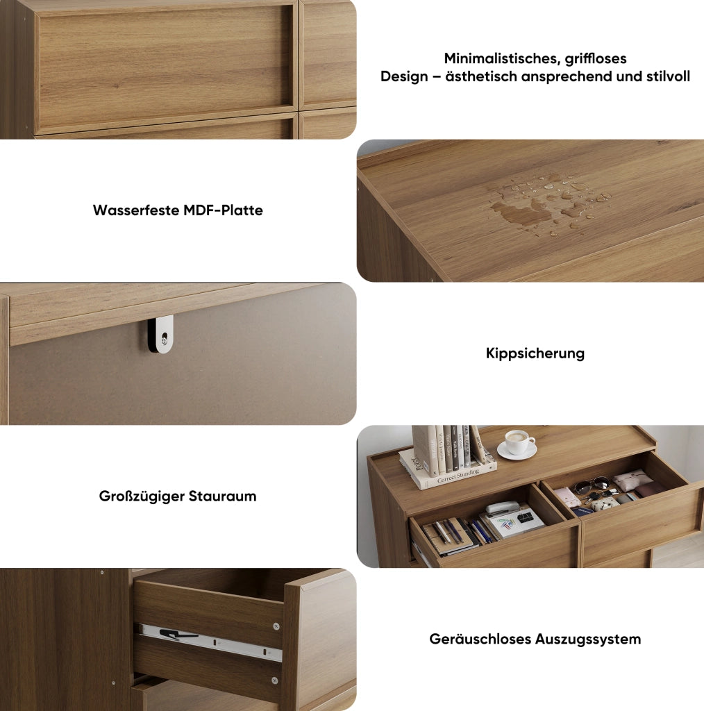 Cassettiera moderna a 6 cassetti 115 x 48 x 78 cm; finitura rovere