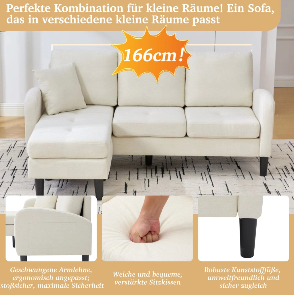 Sofa angolare modulare con chaise longue 166 x 118 x 77 cm; beige chiaro in tessuto effetto lino