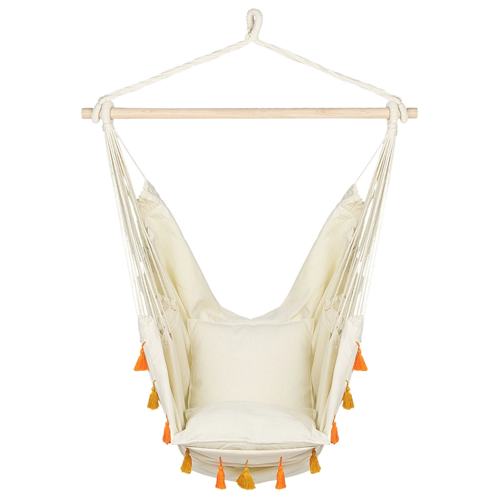 Sedia amaca sospesa Beige Cotone e Poliestere Altalena per interni all'aperto Stile Boho