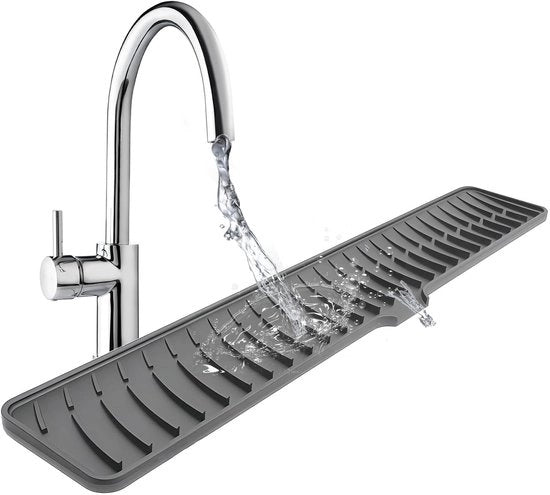 Mat di protezione per lato doccia pieghevole con canali di drenaggio 60 x 10 cm, panno di assorbimento antiscivolo in silicone, protezione per lato doccia e afdruiprek, protezione per piatti e bicchieri pieghevole (grigio)