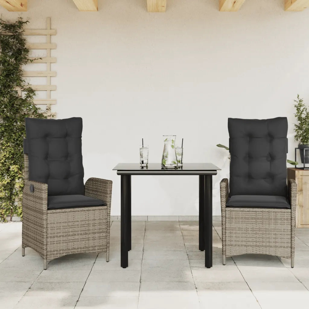 Set da Pranzo da Giardino 3 pz | Set Salotto da Giardino con Cuscini in Polyrattan Grigio