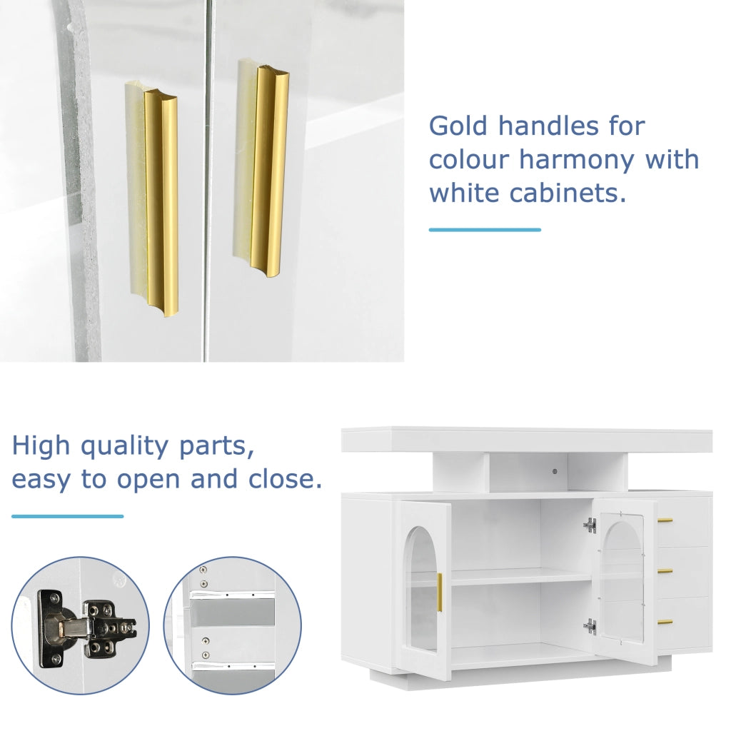 Credenza con 3 cassetti; vani aperti e LED RGB per soggiorno; 120 x 40 x 80 cm; bianco