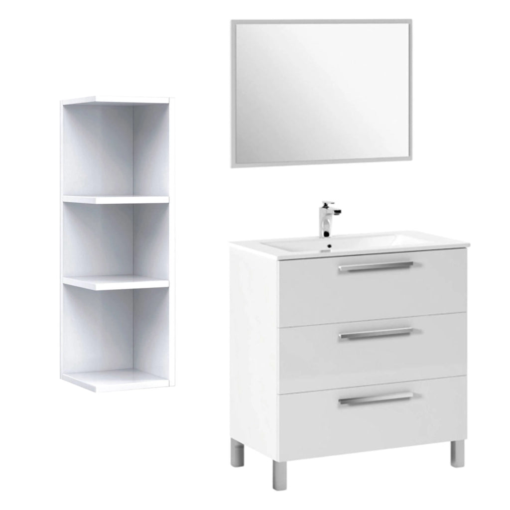 Sesto, set Mobili Bagno Specchio Incluso, Bianco Lucido