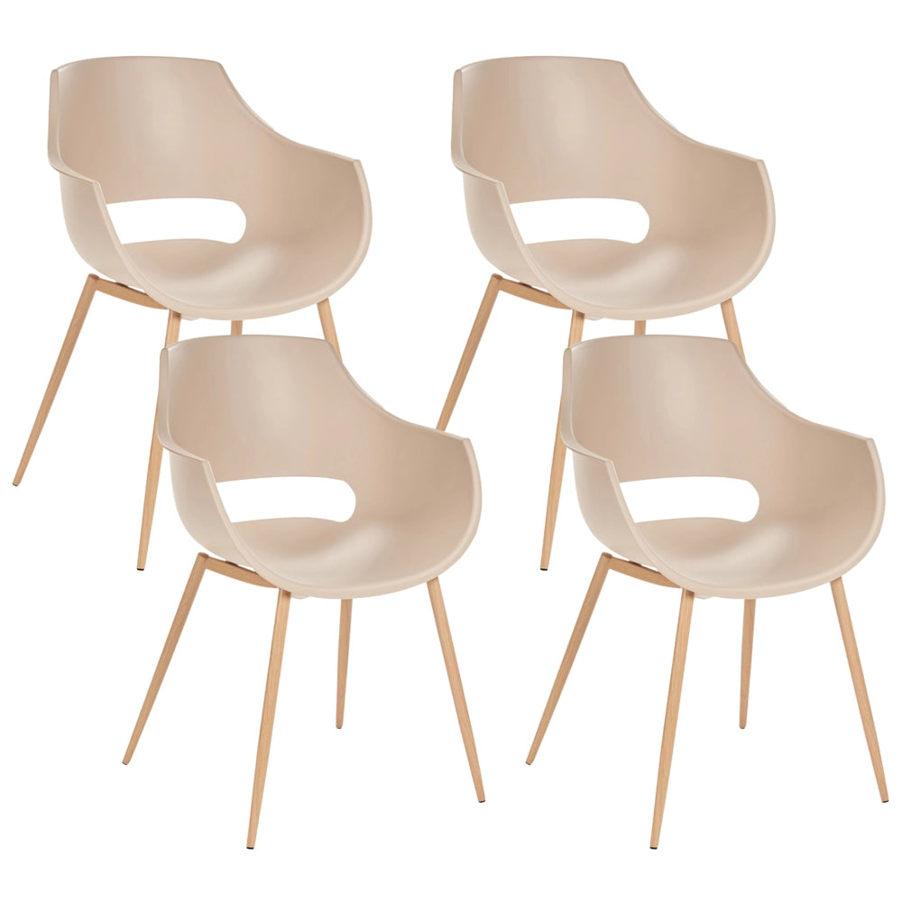 Set di 4 sedie da pranzo Beige Seduta sintetica Gambe in metallo Seduta moderna semplice e minimalista