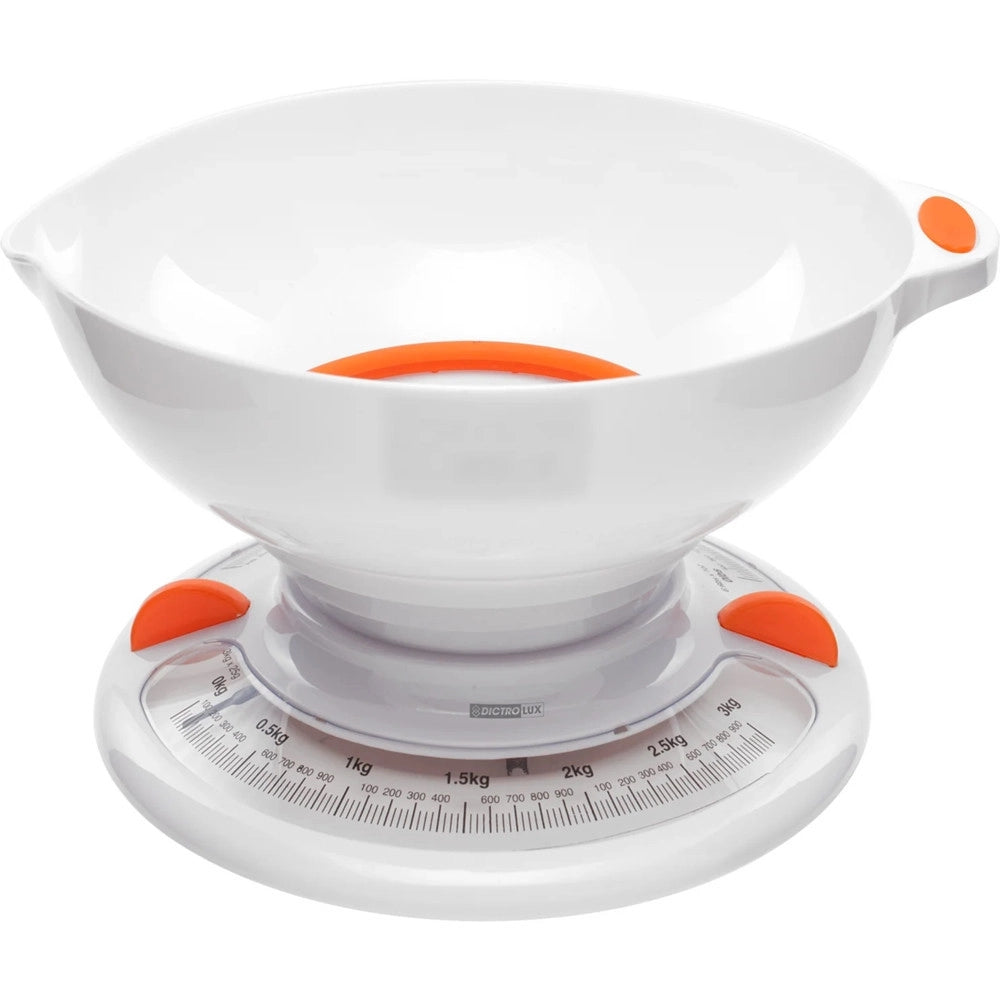 Trade Shop - Bilancia Da Cucina Meccanica Analogica Max 3kg Ciotola Con Beccuccio Versatore Salvaspazio -