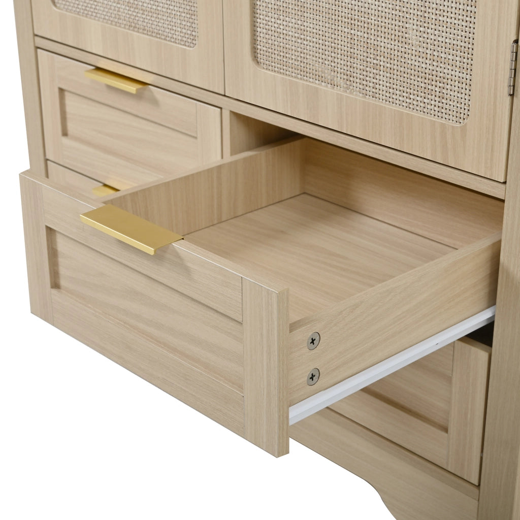 Armadio moderno con ante curve e inserti in rattan 80x50x179 cm; MDF colore quercia