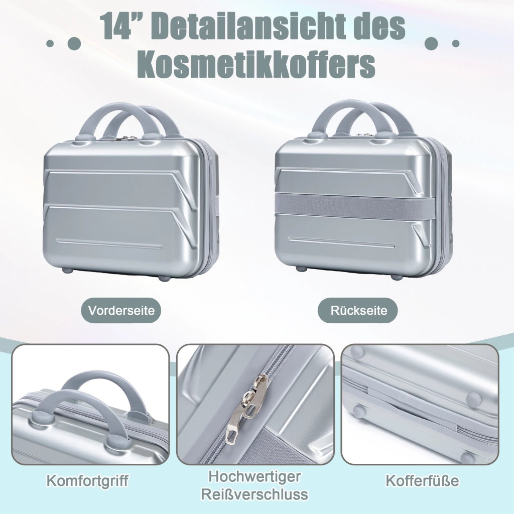Set di due valigie girevoli in ABS da 14"/19" con lucchetto a combinazione e trousse da 14" (argento)