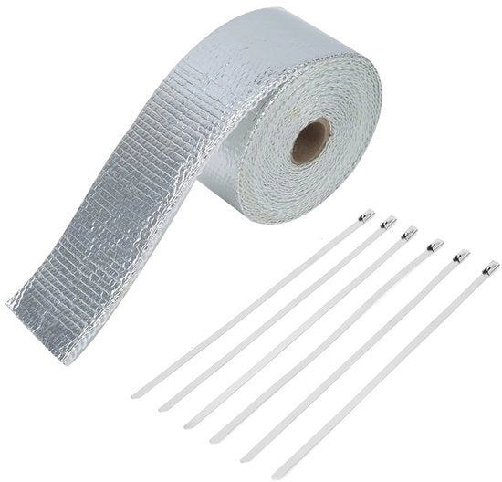 Slang di isolamento per tubi di scarico resistente al calore fino a 2000°F - Isolamento in fibra di vetro - Lunghezza 5m - 5x500x0,2cm - Ambientalmente compatibile - Riduce il consumo di carburante - Copertura per tubi di scarico