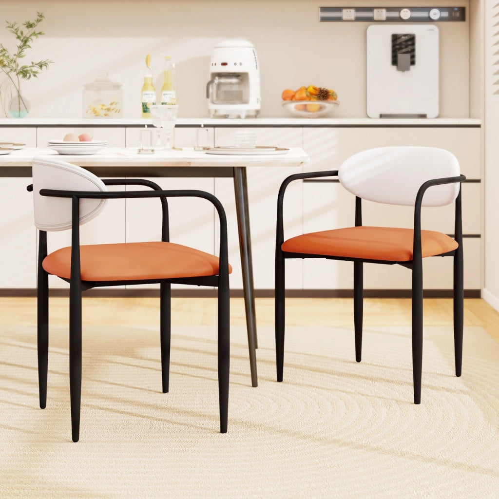 Sedie da cucina rivestite in pelle sintetica con sedile imbottito, Sedia da pranzo set di 2 sedie da pranzo moderne Arancione