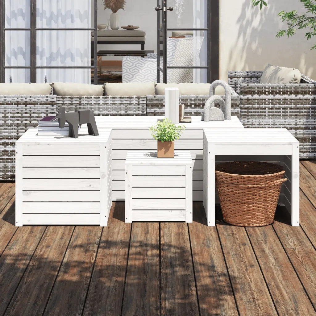 Set Cassette da Giardino 4 pz Bianco in Legno Massello di Pino 3154667