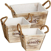 Set di contenitori per piante in legno trapezoidale - 3 pezzi in diverse misure per decorazione di tavolo e contenitori per piante di giardino fattoria