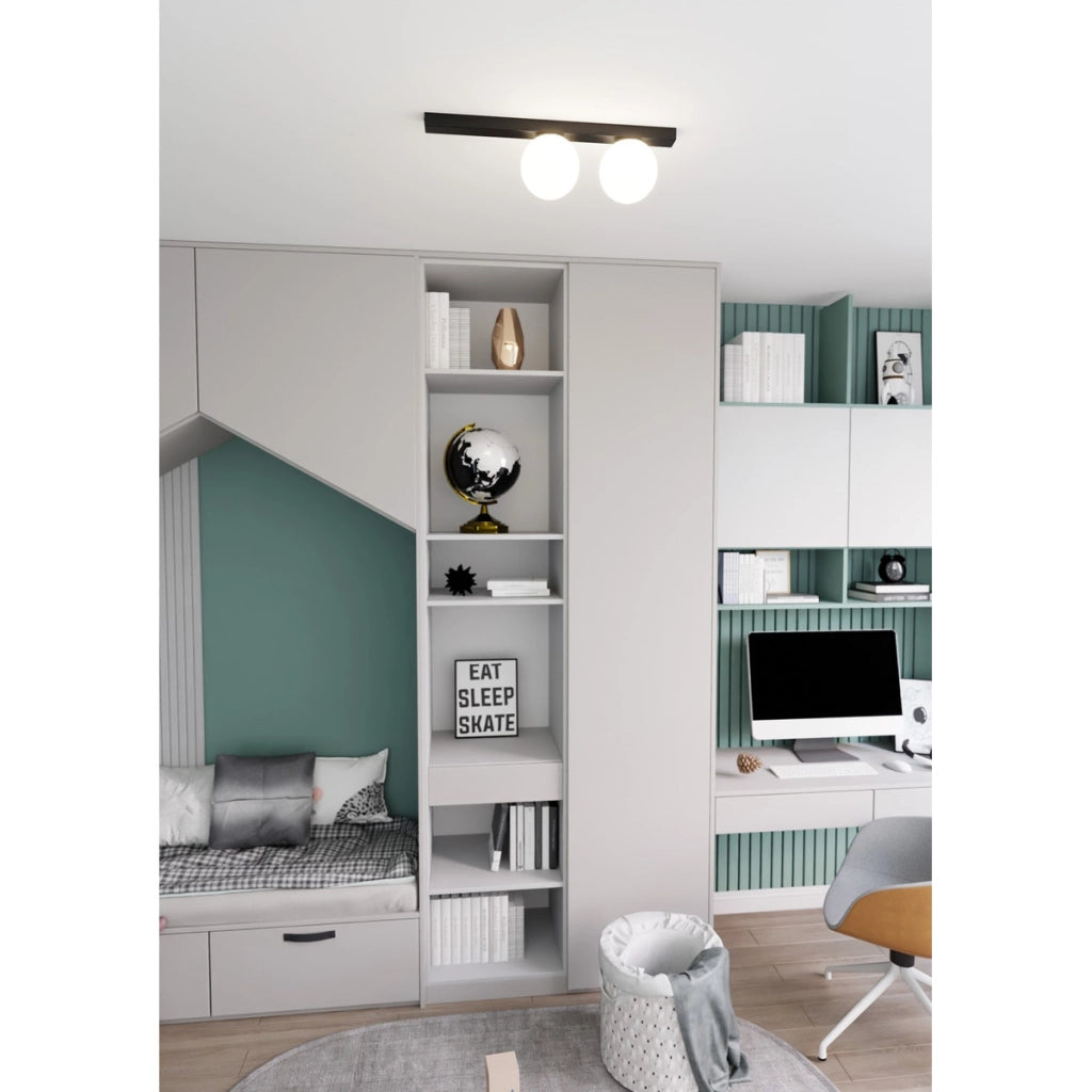 Lampada a parete FIT in acciaio nero opaco e vetro opalino