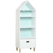 Libreria Scaffale Portagiochi per Cameretta Bimbi e Ragazzi, 1 Cassetto e 4 Ripiani, Bianca e Azzurra 50x30x142cm