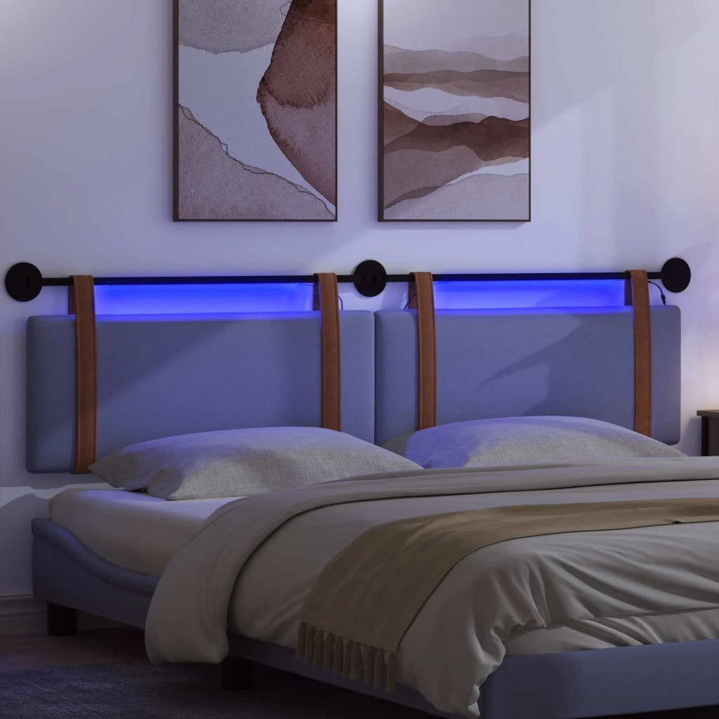 Testiera | Testata sospesa Con luce LED Blu jeans PU Antico