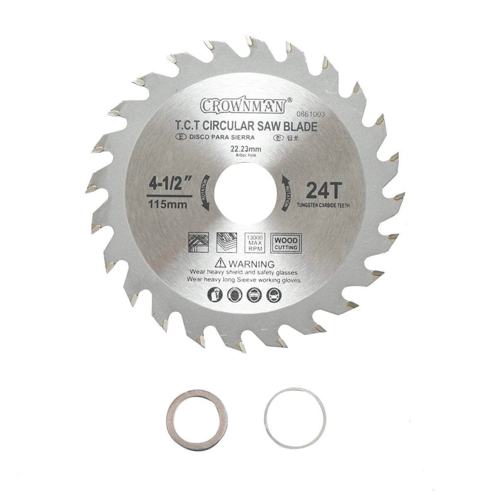 Disco circolare widia per legno 115x22,23mm, max. velocità. Crownman da 13.000 giri/min, 24 denti