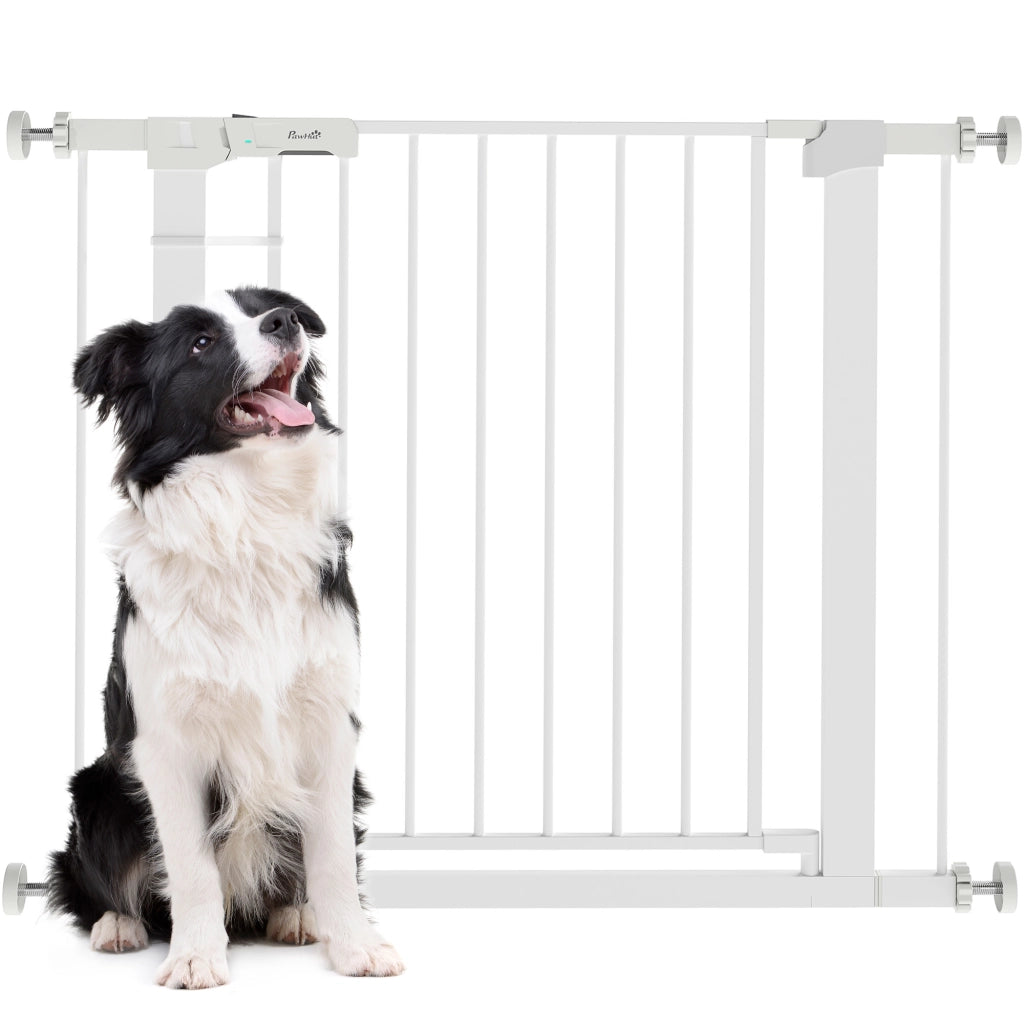 Barriera per Cani Estensibile per Porte e Scale ¨C Zephmum ¨C 76-97 cm Chiusura Automatica Metallo Bianco