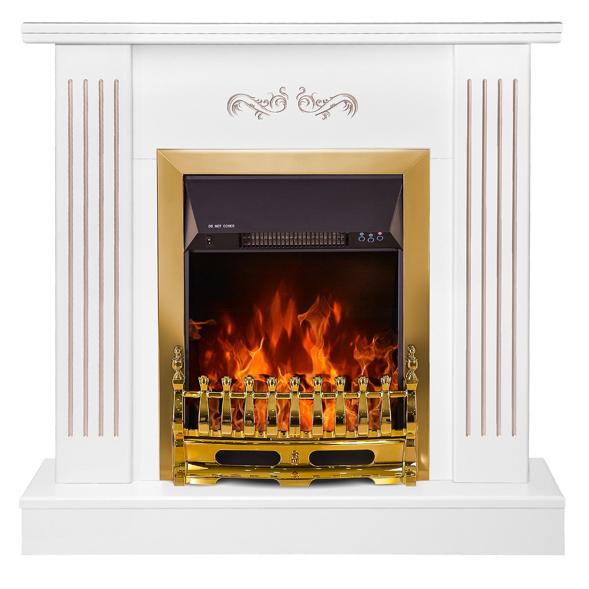 Camino Elettrico da Pavimento 90,5x94x26,5 cm Effetto Fiamma 2000W Smile & Galileo gold Bianco