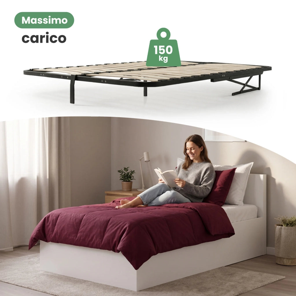 Rete Letto in Metallo con Pistoni a Gas 28 Doghe Divisibile 120x200 cm