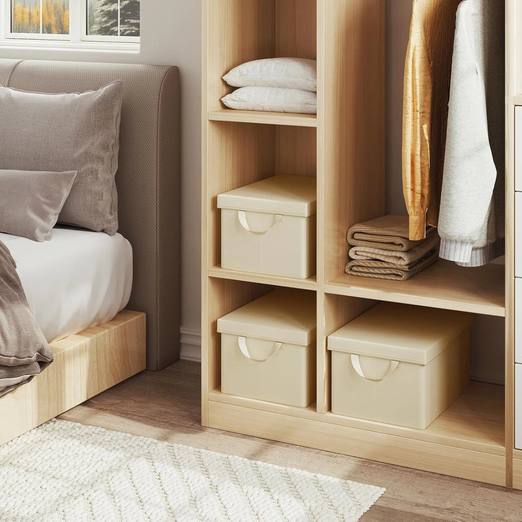 Scatole portaoggetti in Tessuto 6 Pezzi, Contenitori pieghevoli con Coperchio e Maniglie, per Vestiti da Armadio, Crema, 38x27x20cm