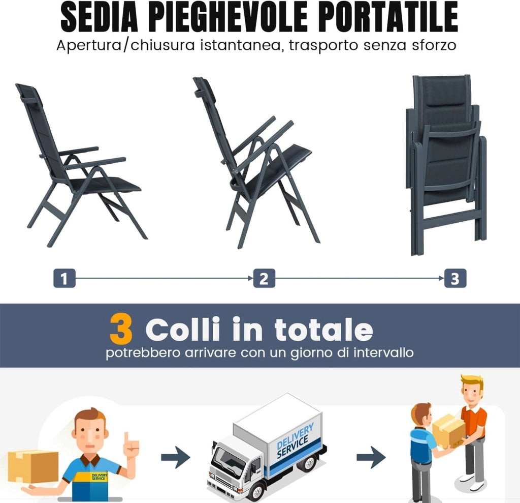 Set Tavolo e Sedie da Giardino 5 Pezzi, Composto da Tavolo 150 cm in Alluminio e 4 Sedie Pieghevoli, Tavolo da Giardino con Finitura a Vena di Legno con Sedie da Terrazza, Balcone, Grigio