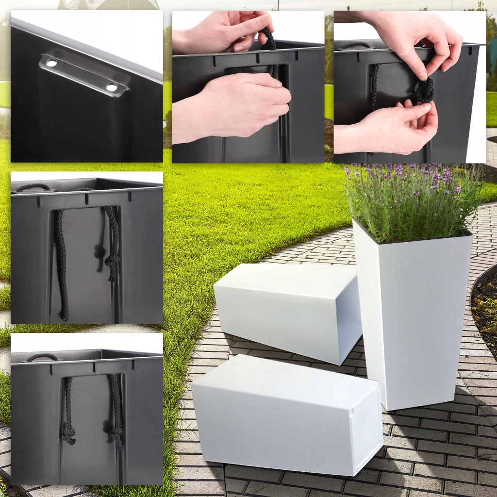 Vaso da giardino KADAX con inserto, 29 x 58 cm di altezza, bianco lucido, per fiori grandi.