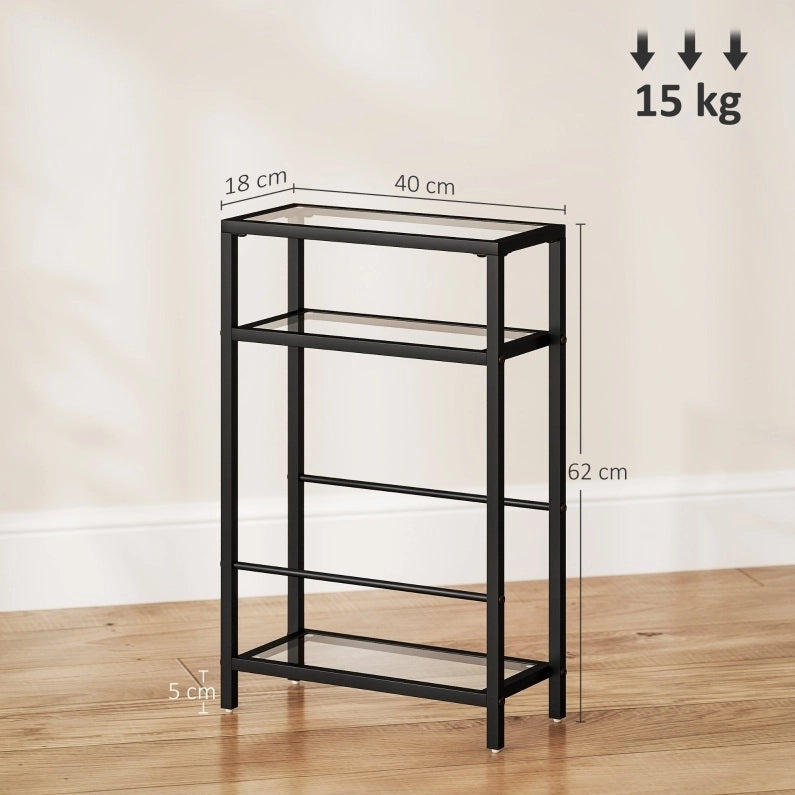 Tavolino laterale 40x18x62 cm a 3 ripiani in vetro nero