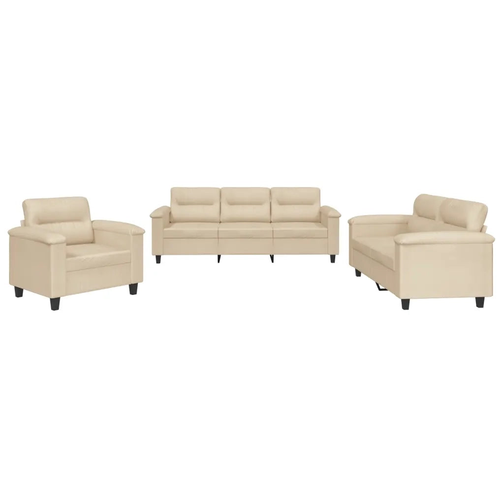 Set Divani 3 pz con Cuscini Crema in Tessuto Microfibracod mxl 107096