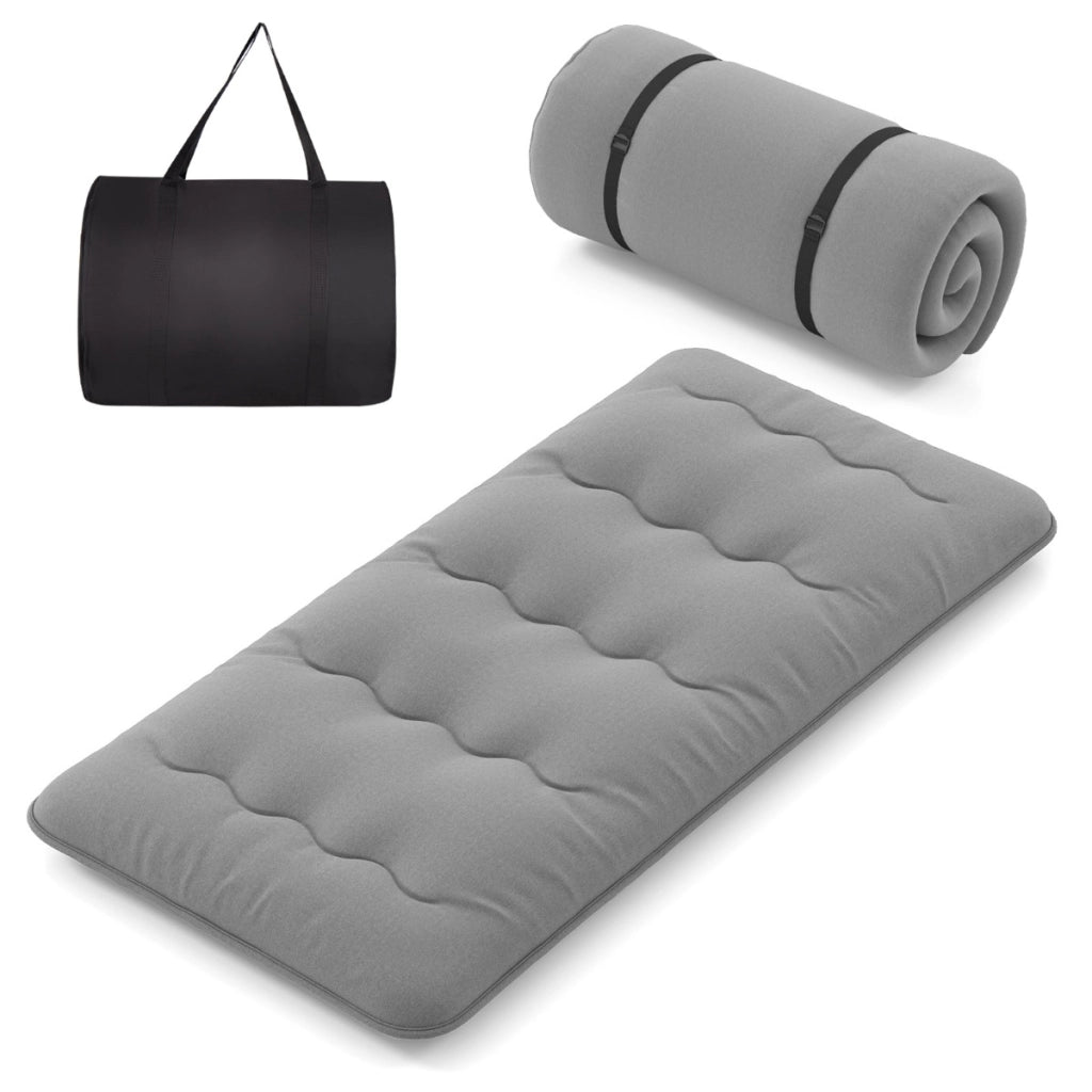 Materasso futon portatile con copertura lavabile sacca da trasporto, Tappeto arrotolabile per pavimento 90cm Grigio
