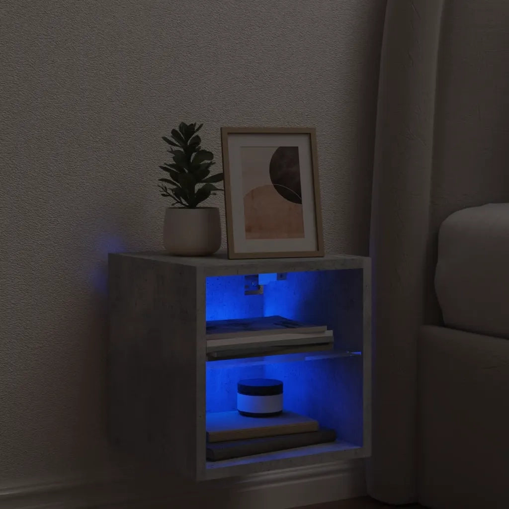 Mobile TV a Parete con Luci LED-Mobile TV a Muro Grigio Cemento 30x28,5x30 cm