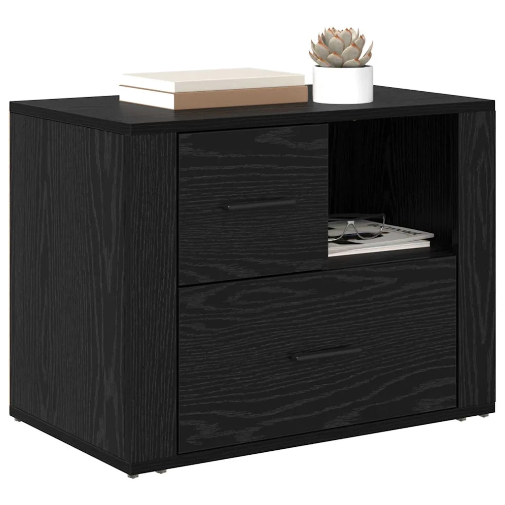 Comodino | Armadio da Notte | Mobiletto da notte Rovere Nero 35 x 60 x 50 cm Legno multistrato