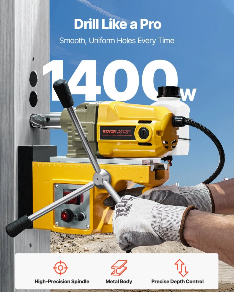 Robusto trapano magnetico ZT-40HA 1400 W, forza magnetica 12500 N, diametro di foratura 40 mm, 800 giri/min, per superfici metalliche