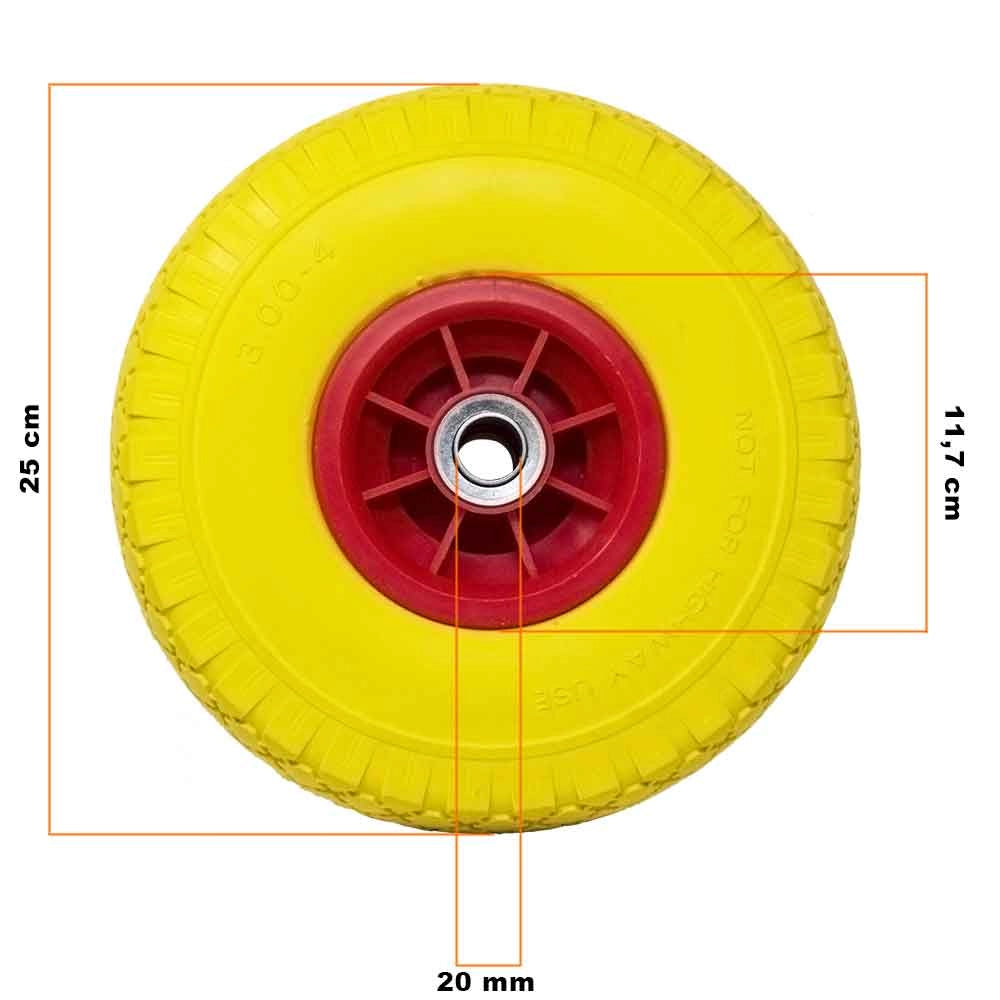 Ruota Piena per Carrello Antiforatura PU Gialla Carriola 25 cm Cerchio ABS