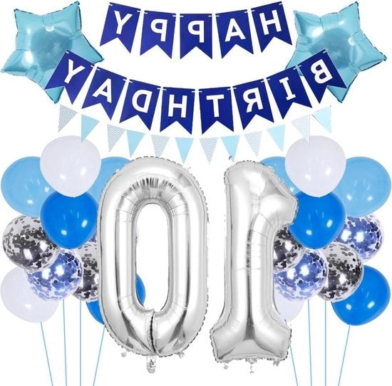 Decorazione di compleanno per bambino di 10 anni - Tema di compleanno - Ballooni di compleanno per il 10° anniversario - Decorazione di ballo blu