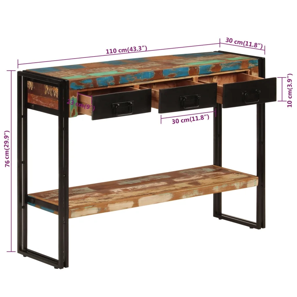 Tavolo Consolle | Tavolo d'Ingresso 110x30x76 cm in Legno Massello Riciclato