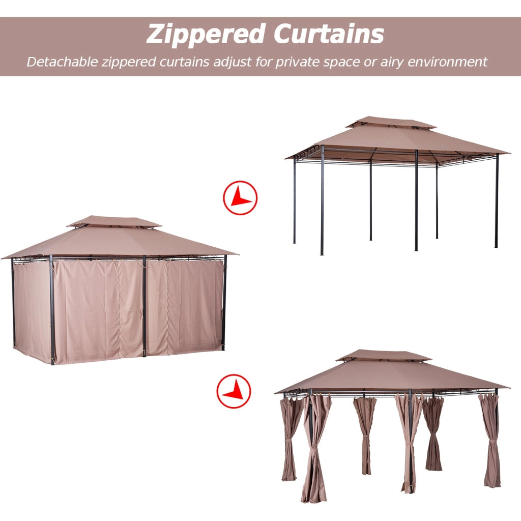 EasyComfort Gazebo da Giardino 4x3m con Doppio Tetto e Tende Laterali in Acciaio e Poliestere, Color Cachi