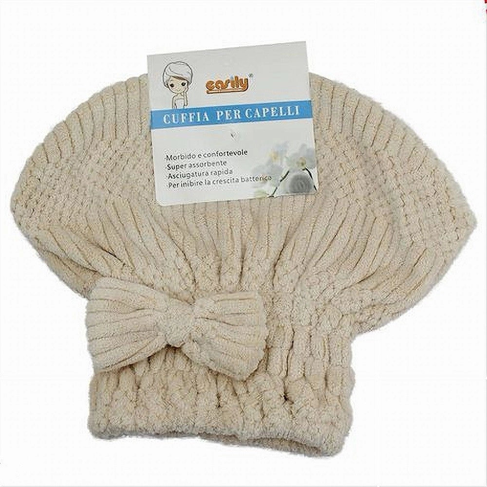 Trade Shop - Cuffia Asciuga Capelli Asciugamano Doccia Morbido Assorbente Fiocco Beige 79627 -