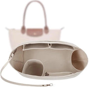Organizzatore per borsa, organizzatore per borsa con 9 compartimenti e chiusura con fermaglio di alta qualità in velluto (beige L)