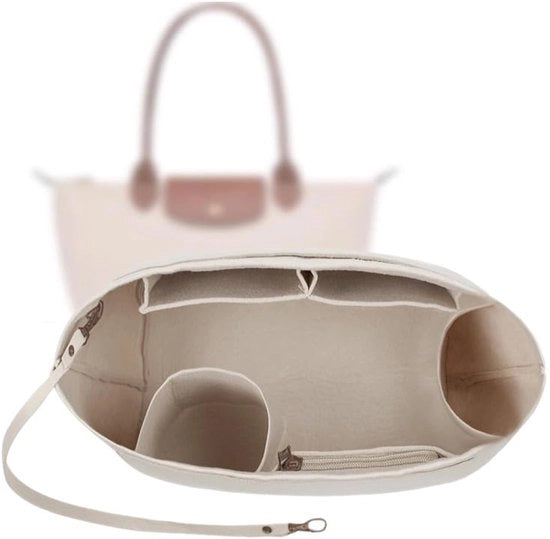 Organizzatore per borsa, organizzatore per borsa con 9 compartimenti e chiusura con fermaglio di alta qualità in velluto (beige L)