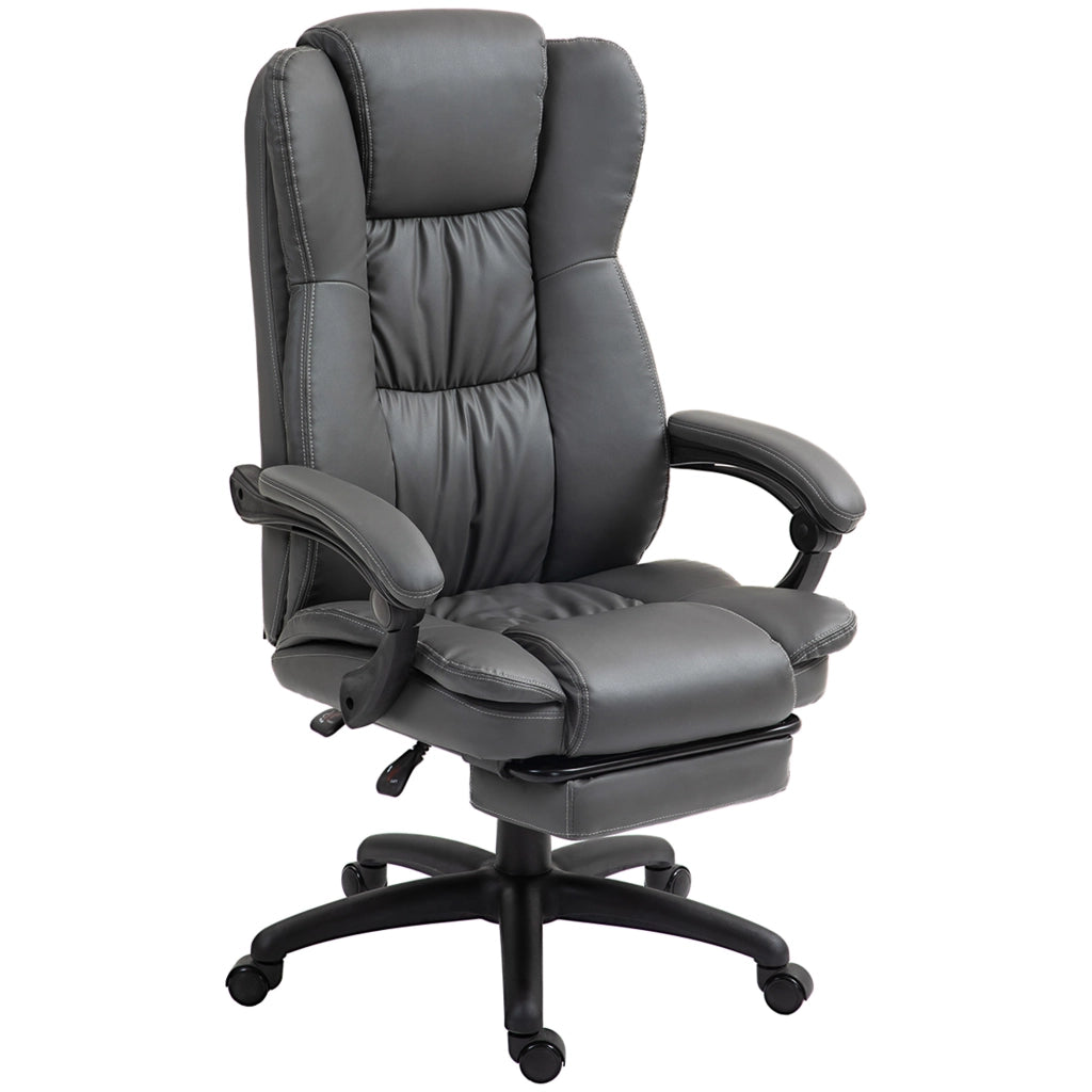 Poltrona Massaggiante Reclinabile con Poggiapiedi e Testiera ¨C Minimal ¨C Similpelle Grigio Scuro 68.5x68.5x113-121cm
