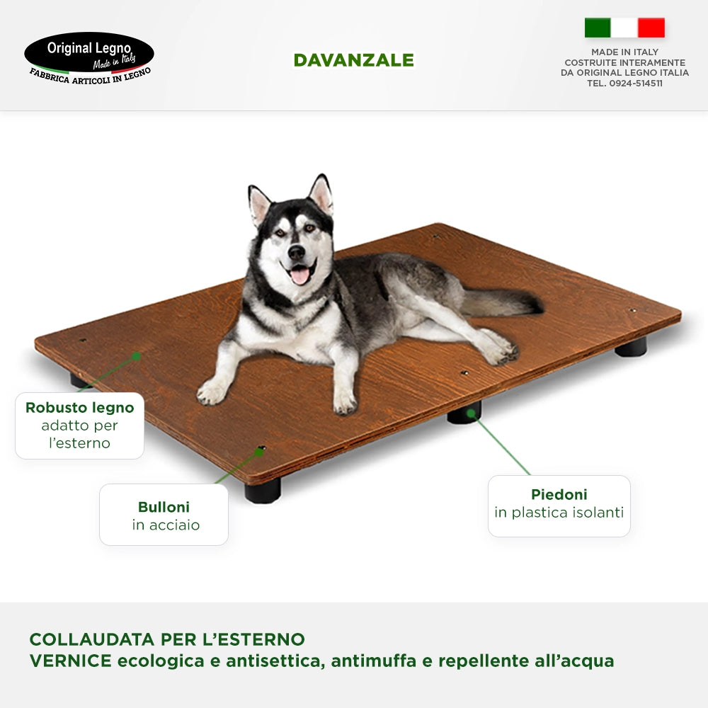 CUCCIA IN LEGNO PER CANI DA ESTERNO MODELLO ITALY CON DAVANZALE D-PASTORE CON "TENDINA OMAGGIO" L.102. xP.135 x H.78