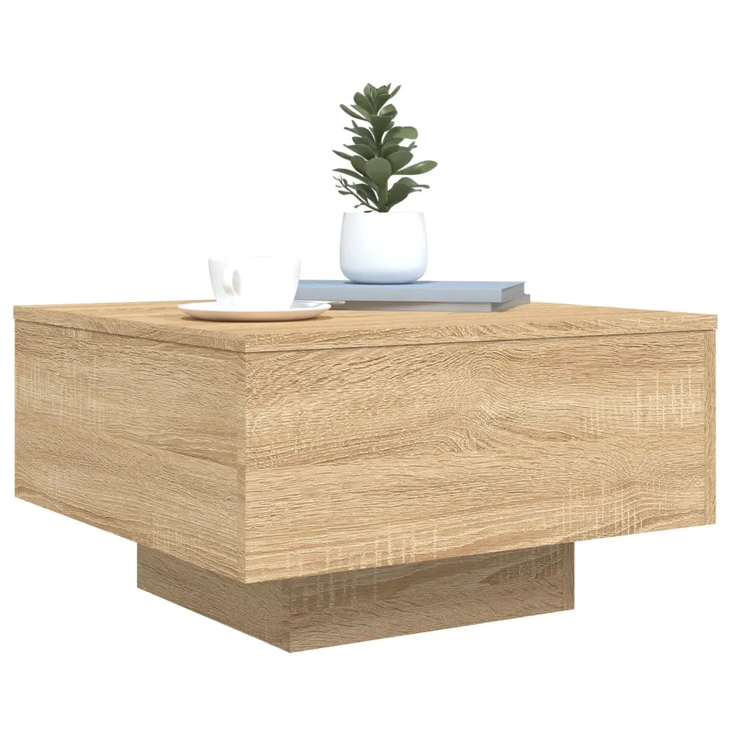 Tavolino da Soggiorno con Luci LED Rovere Sonoma 55x55x31 cm 836576