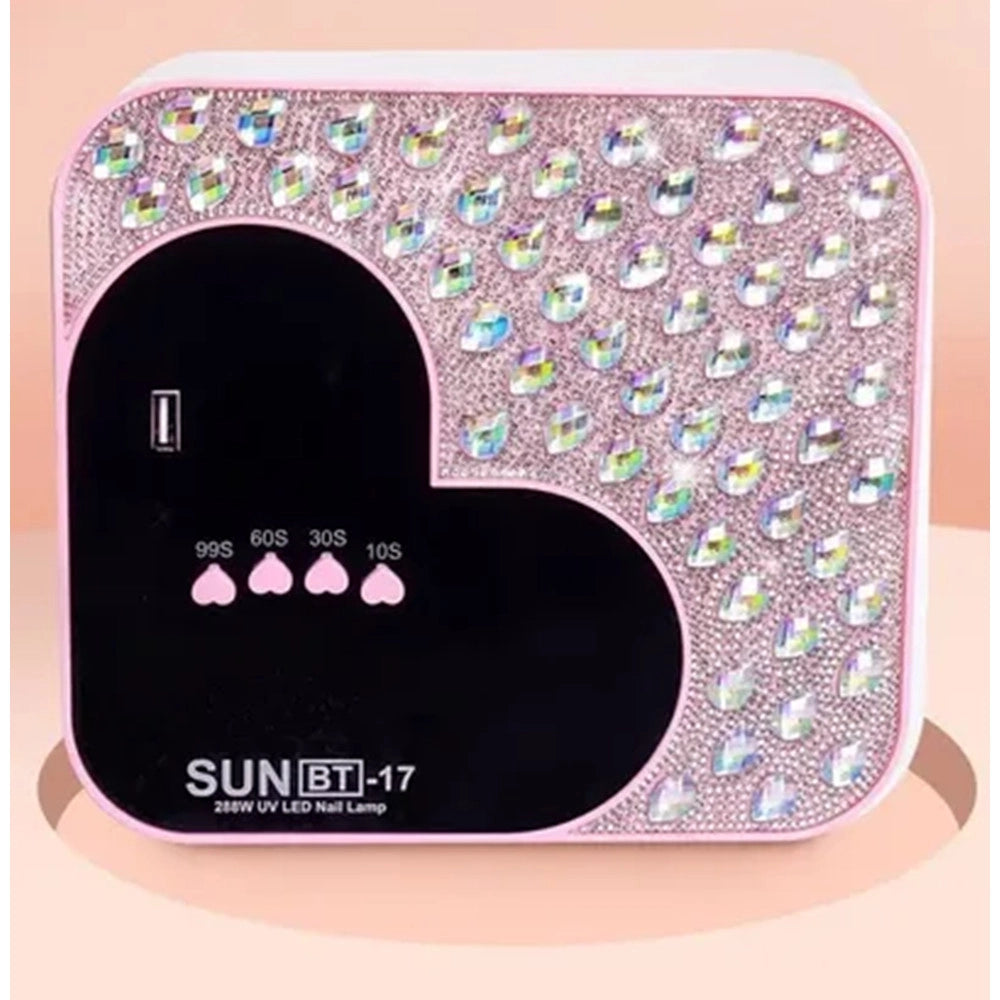 Trade Shop - Lampada Per Unghie Uv Led Portatile 288 W 45 Led Design A Cuore Con Brillanti Sun Bt-17 -