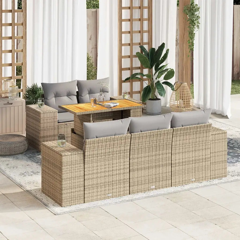 Set Divano da Giardino 6 pz con Cuscini Beige in Polyrattan