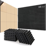Pannelli assorbenti del suono - Schiuma acustica - Ideali per studio - Nero - Isolamento acustico - 24 pezzi - Adatti per gaming e podcast